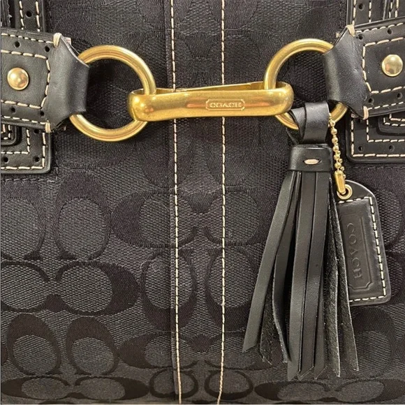 Coach Black Signature Shoulder Bag with Gold Accents